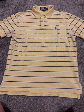 Vintage Polo Ralph Lauren Yellow & Blue Striped Short Sleeve Mesh Polo Shirt - M